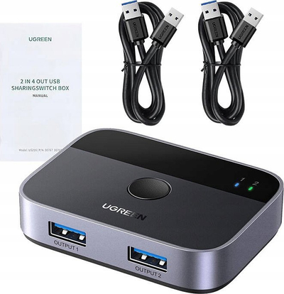 Ndarës USB UGREEN US261, USB 3.0, 2 në 2, gri i errët