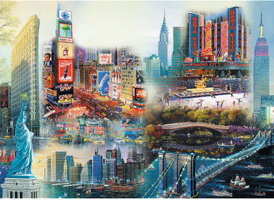 Puzzle druri Trefl Wood Craft New York Collage, 1000 copa, shumëngjyrësh