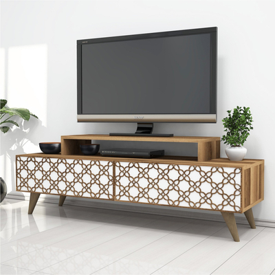 Komodë TV Hommy Craft City, 140x48.8x41.8cm, dru arrë, e bardhë