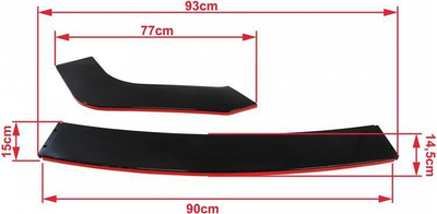 Splitter universal për bamper MTuning, ABS, 3 pjesë, i zi me shkëlqim