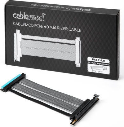 Kabllo PCIe CableMod Right Angle 4.0 Riser 220mm, e zezë