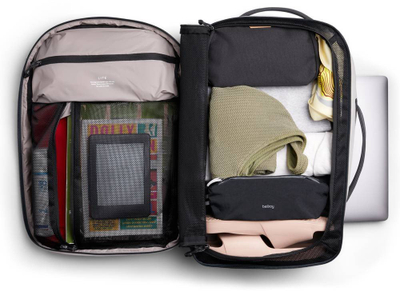 Çantë shpine Bellroy Lite Travel Pack 30L, hapje stil valixhjeje, ndarje laptopi 16", e zezë