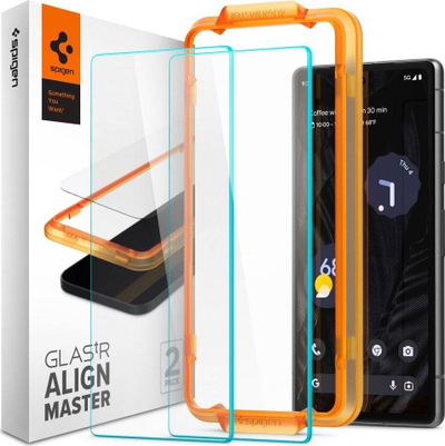 Mbështjellës ekrani Spigen Glas.TR AlignMaster për Google Pixel 7a, xham i temperuar, set 2 copë, transparent