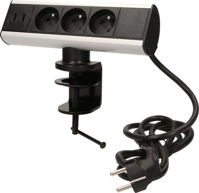 Prizë zgjatuese tavoline Orno, 3x230V, 2xUSB, 1.8m, e zezë