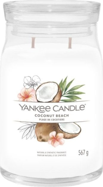 Qiri aromatik Yankee Candle Signature Coconut Beach, 567g, kavanoz qelqi i madh
