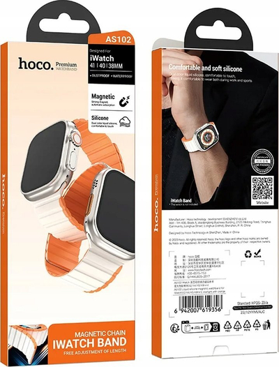 Rrip për Apple Watch Hoco AS102, silikon, me magnet, portokalli me të bardhë