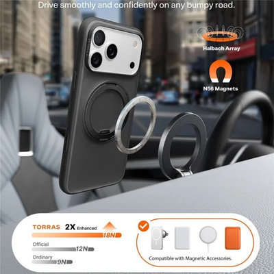 Mbrojtëse telefoni Torras Ostand R Fitness Series për iPhone 17 Pro Max, me unazë 360°, MagSafe, e zezë