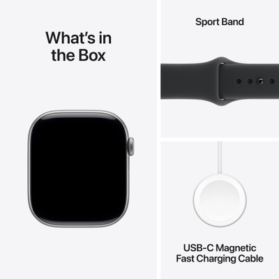 Apple Watch Series 11 GPS 42mm Space Grey Aluminium Case with Black Sport Band, S/M