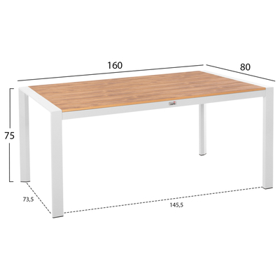 Tavolinë kopshti Goya HM6059.01, alumini, 160x80x75 cm, e bardhë