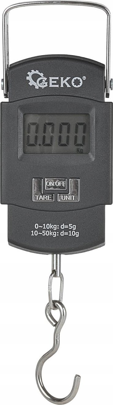 Peshore dore Geko Hook Scale, 50kg, ekran LCD, e zezë