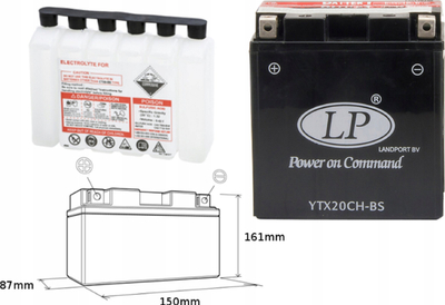 Bateri motori Landport YTX20CH-BS, 12V, 18Ah, e zezë