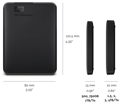 Disk i jashtëm Western Digital WD Elements 4TB, USB 3.2 Gen 1, portativ, i zi