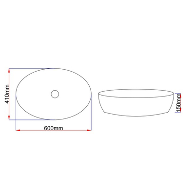 Lavabo mbi banak Washbasin 8271, formë eliptike, 600 x 410 x 150 mm, e bardhë