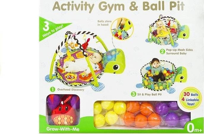 Tapet edukativ me topa Leantoys Turtle 3 në 1, pishinë topash, me hark lodrash, shumëngjyrësh