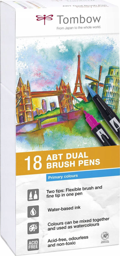 Set brush pena Tombow ABT-18P-1, 18 copë, shumëngjyrëshe