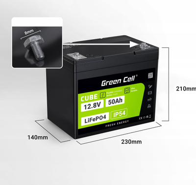 Bateri LiFePO4 Green Cell 50Ah, 12.8V me BMS, gri