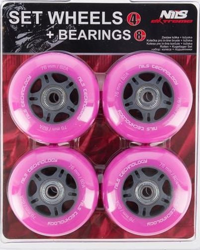 Rrota patinash Nils Extreme, 76mm 82A, ABEC 7, rozë