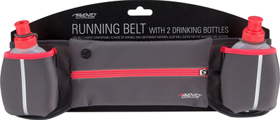 Rrip vrapimi Avento Running Belt, me 2 shishe uji, xhep me zinxhir, gri me rozë fosforeshente