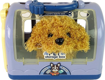 Set lodrash veterineri Leantoys Dog Care, qen plushez interaktiv, kafaz për ta çu, blu
