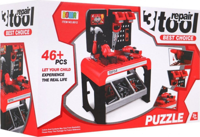 Punishte lodër Bowa Little Handyman, 46 copë, me vegla, e kuqe e zezë