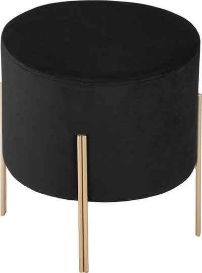 Pouf Atmosphera Black, kadife e zezë, këmbë metalike në ngjyrë ari