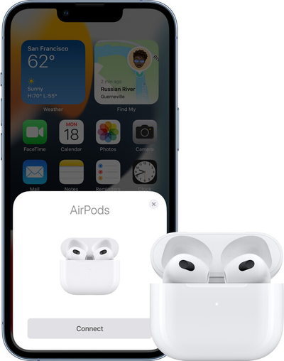 Слушалки Apple AirPods 2022 (трета генерација), со футрола за полнење