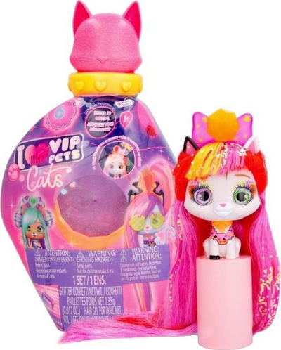 Lodër figurinë mace IMC Toys VIP Pets Cats, flokë 30 cm, aksesorë për stil, shumëngjyrëshe