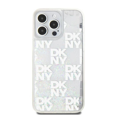 Mbrojtëse telefoni DKNY Liquid Glitter Multilogo për iPhone 15 Pro Max 6.7", hardcase, e bardhë