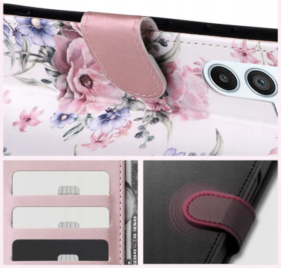 Këllëf telefoni Tech-Protect Wallet për Xiaomi Redmi 13, me xhepa për karta, me lule, shumëngjyrësh