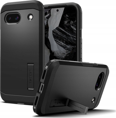 Mbulesë telefoni Spigen Tough Armor për Google Pixel 8a, me këmbë mbështetëse, e zezë