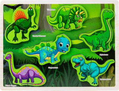 Puzzle druri Montessori, 12 copa, dinozaurë, me shumë ngjyra