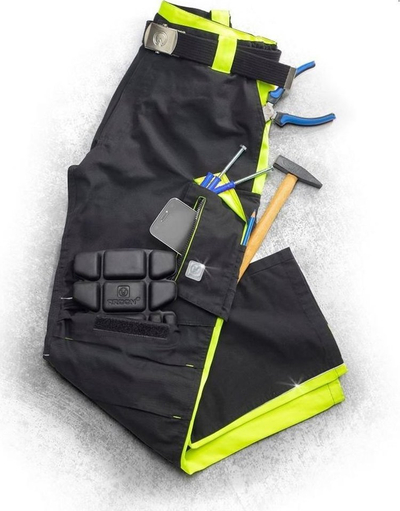 Pantallona dimri pune Ardon NEON H6471, xhep për gjunjëza, reflektuese, të zeza me neon, XL
