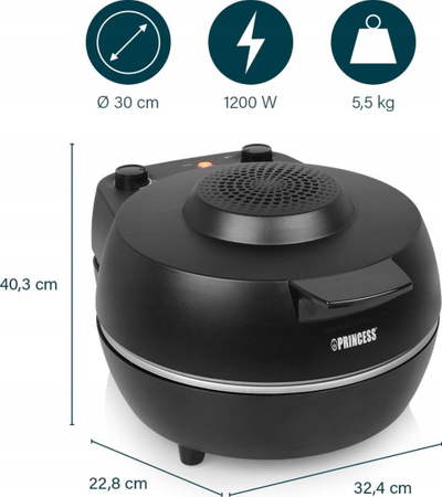 Furrë pice Princess Pro Pizza Oven, 1200W, gur qeramik, e zezë