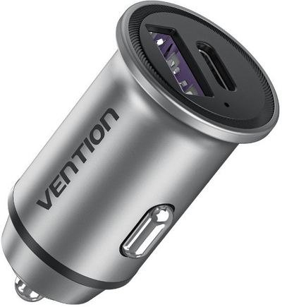 Karikues makine Vention Two Port USB A C, 60W, karikim i shpejt, gri