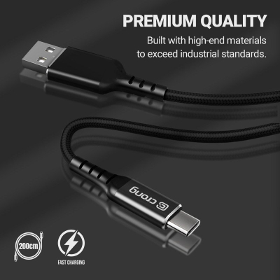 Kabllo USB Crong Armor Link, USB C në USB C, 2 m, 100W, e zezë