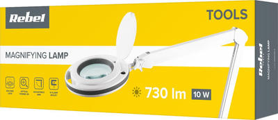 Lampë tavoline Rebel NAR0461-2, 10W LED, lupë zmadhimi, e bardhë