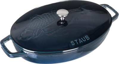 Enë ovale gize Staub La Mer Fish, 32cm, 2.8L, blu e errët