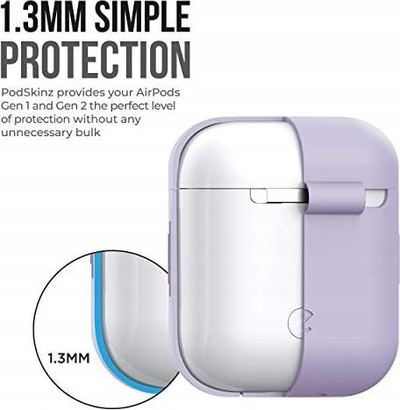 Mbulesë mbrojtëse KeyBudz Podskinz për AirPods, varëse çelsash, gjenerata 1 dhe 2, lejla
