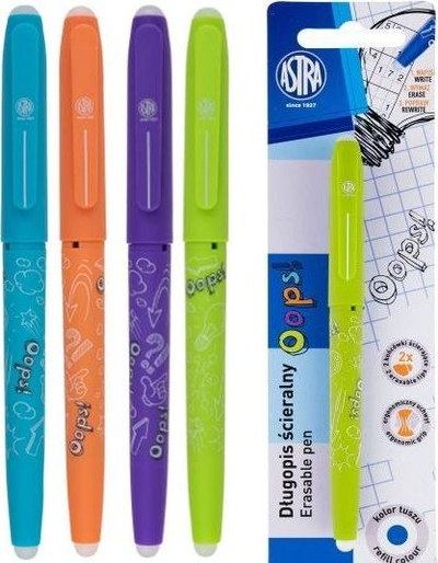 Stilolaps i fshirshëm Astra Oops Erasable Pen, majë 0.6mm, bojë blu