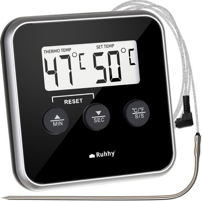 Termometër kuzhine Ruhhy, me sondë, ekran LCD, alarm zanor, i zi