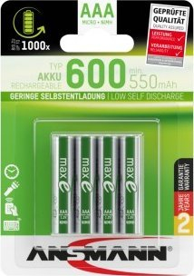 Bateri me u rikariku Ansmann maxE AAA, NiMH, 550mAh, pakete me 4 copë, jeshile