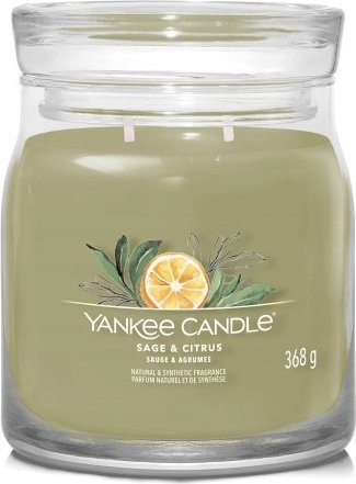 Qiri Yankee Candle Signature Medium Jar Sage &amp; Citrus, 368g, me dy fitila, jeshil