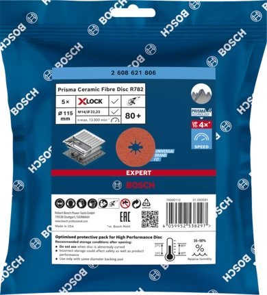 Disk bluarës Bosch Expert R782 Prisma Ceramic X LOCK, fibër 115mm, granulë 80, pako me 5 copë