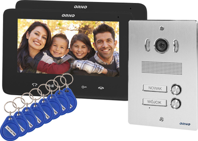 Set videointerfon Orno INDI MULTI P, 2 familje, ekran 7", me brelok afërsie, i bardhë