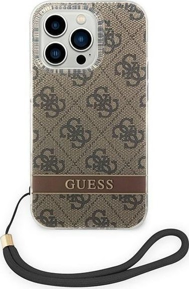 Mbulesë telefoni Guess 4G Print Strap për iPhone 14 Pro Max 6.7", hardcase, kafe