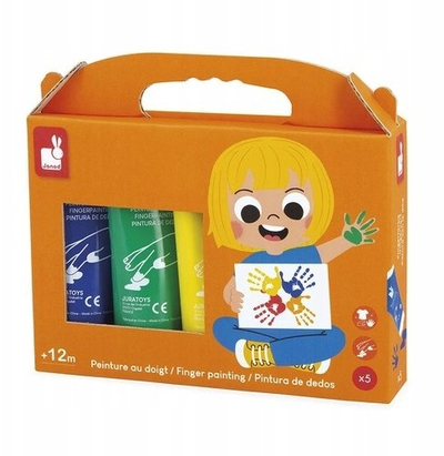 Bojë gishti Janod Finger Painting, set 5 ngjyra, për fëmijë