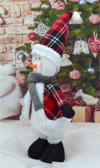 Figurinë dekorative Saska Christmas Snowman, 50cm, e bardhë kuqe zi