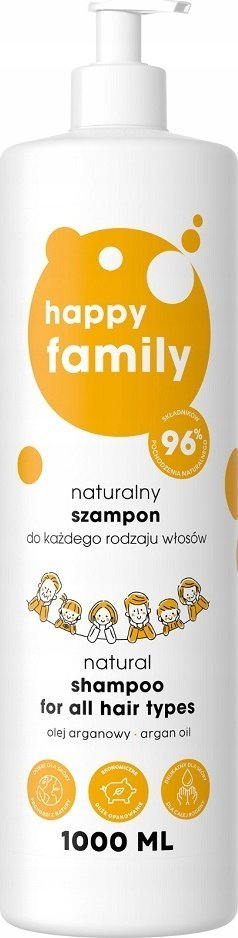 Shampo për flokë Happy Family Natural, për të gjitha llojet e flokëve, 1000 ml