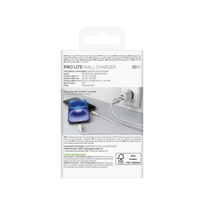 Ѕиден полнач Puro Pro Lite, 10W, 2x USB A, бел