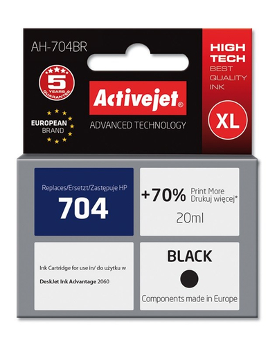 Ngjyrë për printer Activejet AH-704BR (zëvendësim për HP 704 CN692AE), 20 ml, e zezë